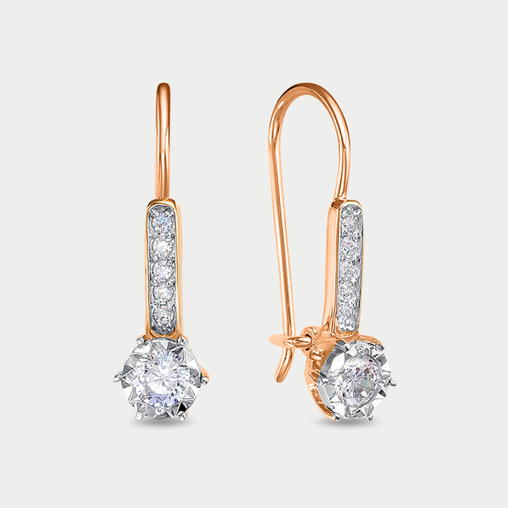 Серьги детские с фианитами из красного золота 585 пробы (арт. 1204435)