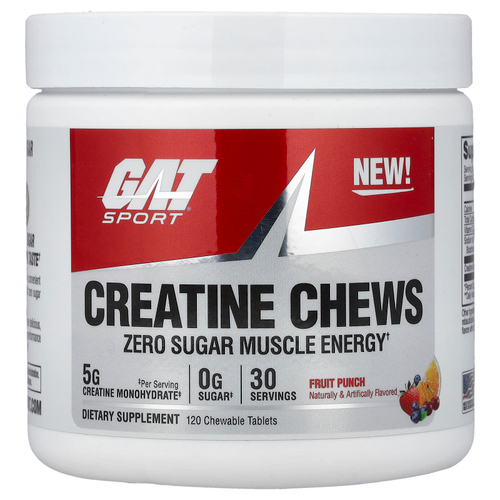 GAT, Sport, жевательная добавка с креатином, фруктовый пунш, 120 жевательных таблеток