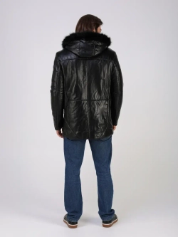 Куртка зимняя кожаная с капюшоном пуховик
