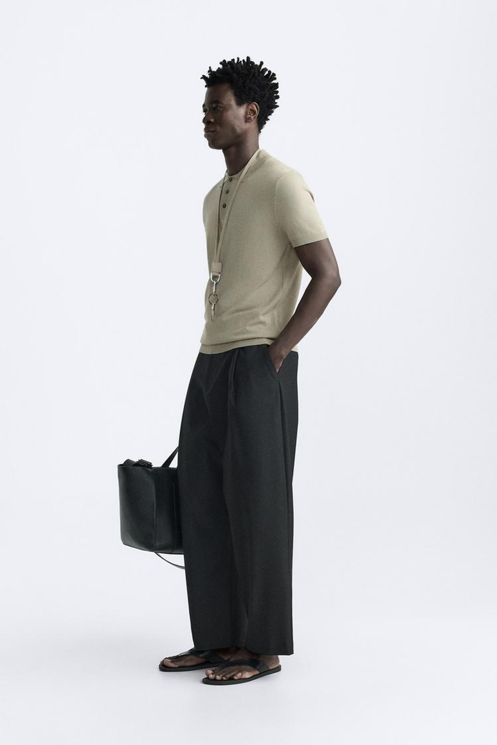 ZARA ПОЛО ИЗ СМЕСОВОЙ ВИСКОЗЫ, СВЕТЛО-ЗЕЛЕНЫЙ