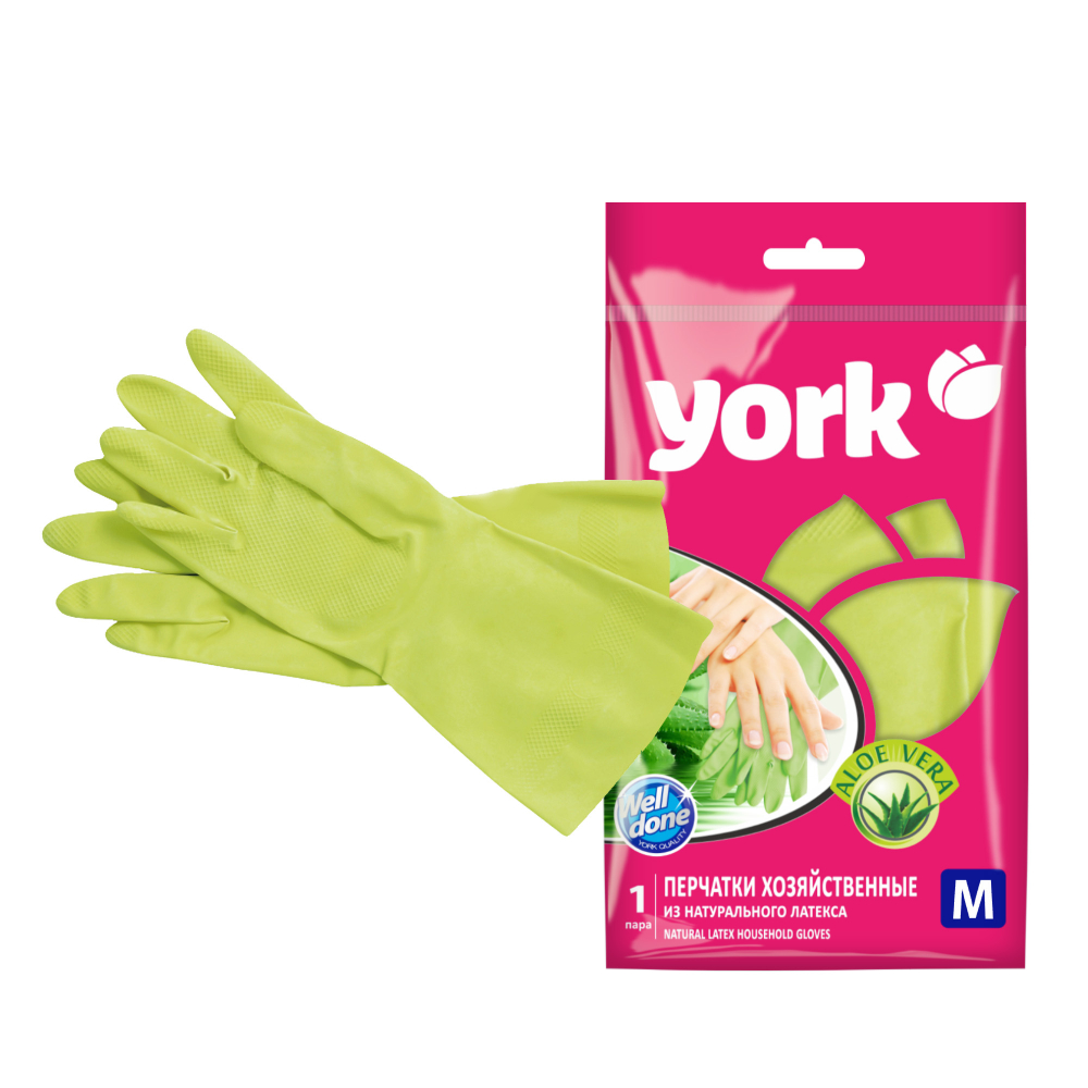 Перчатки резиновые Алоэ M /YORK/ 092150