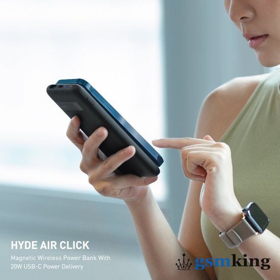 Uniq HYDE Air Click 10000mAH Magnetic Wireless Power Bank with 20W USB-C PD Gray