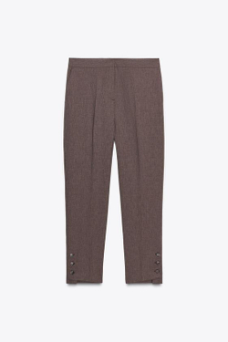 ZARA БРЮКИ С ПУГОВИЦАМИ СНИЗУ, КОРИЧНЕВЫЙ