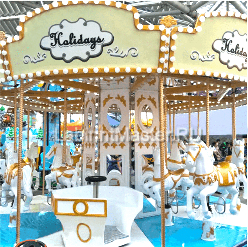 Электрическая Аттракцион свадебная карусель «Белые лошадки», 5,8 × 5,8 × 3,2 м