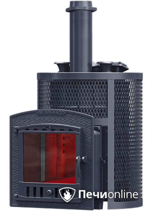 Дровяная банная печь Гефест AVANGARD ЗК 35 (П2) Ураган круглая сетка