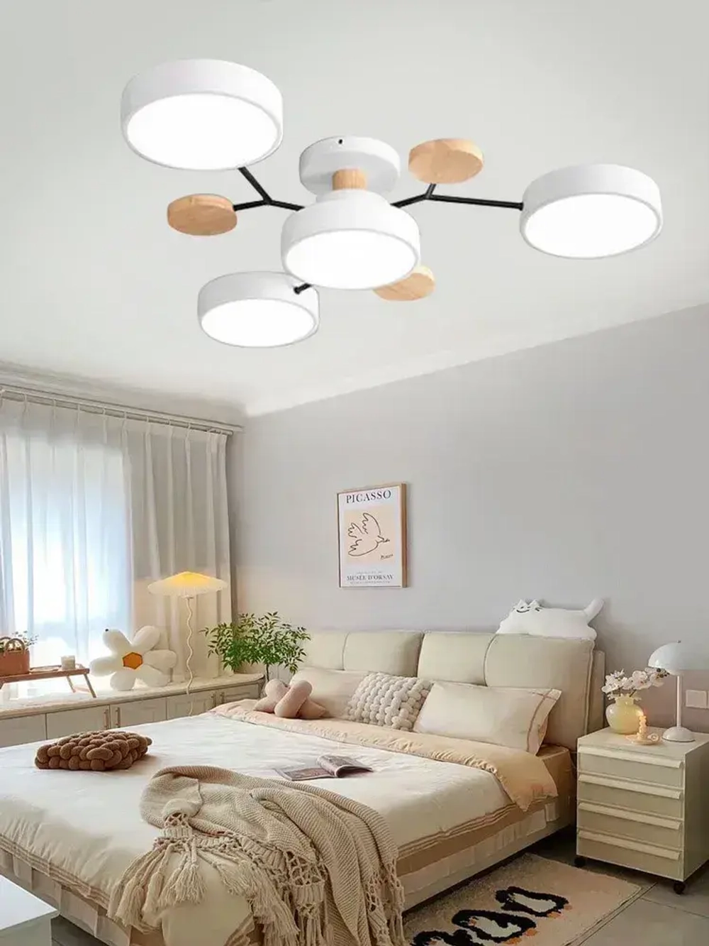 Люстра потолочная светодиодная, светильник потолочный 4 плафонов, 48 Вт, AYHOME