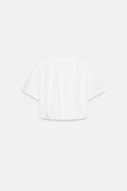 ZARA УКОРОЧЕННАЯ ФУТБОЛКА С ОБЪЕМНЫМ НИЗОМ, БЕЛЫЙ