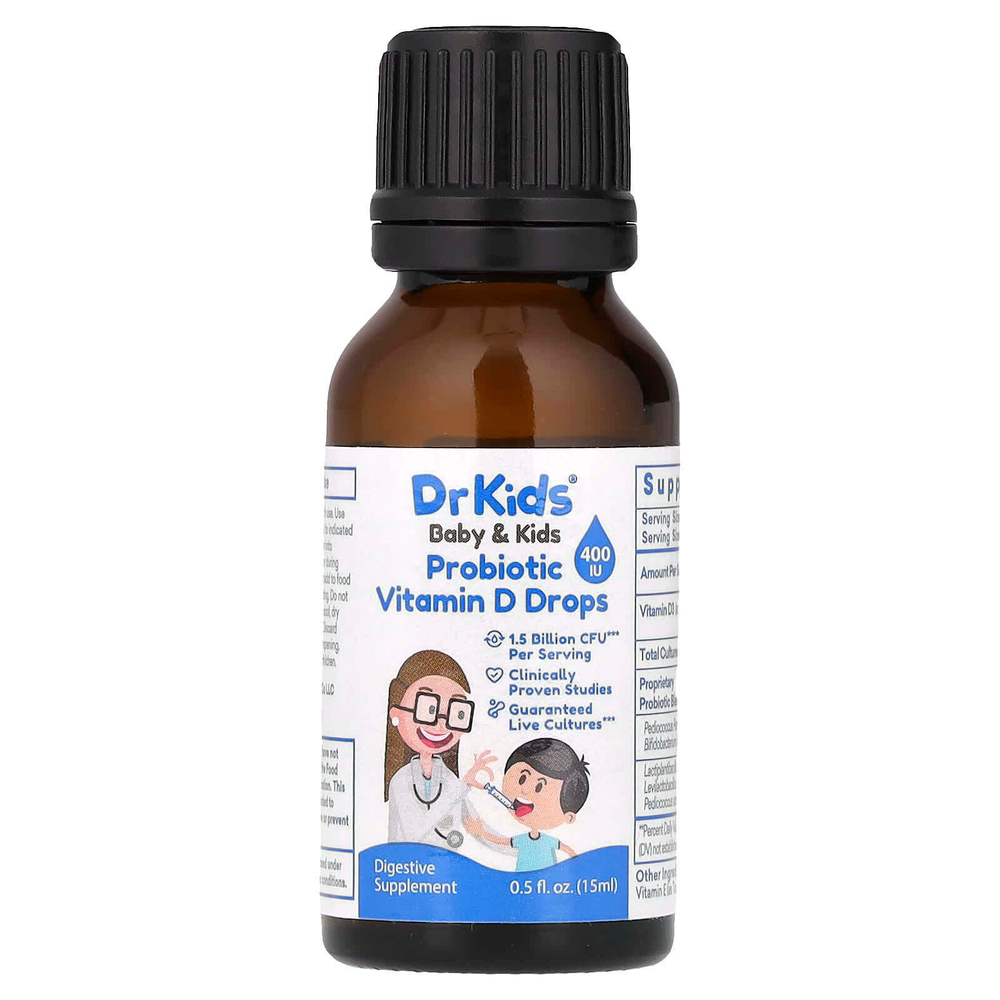 DrKids, для детей, пробиотик с витамином D в каплях, 15 мл (0,5 жидк. унции)