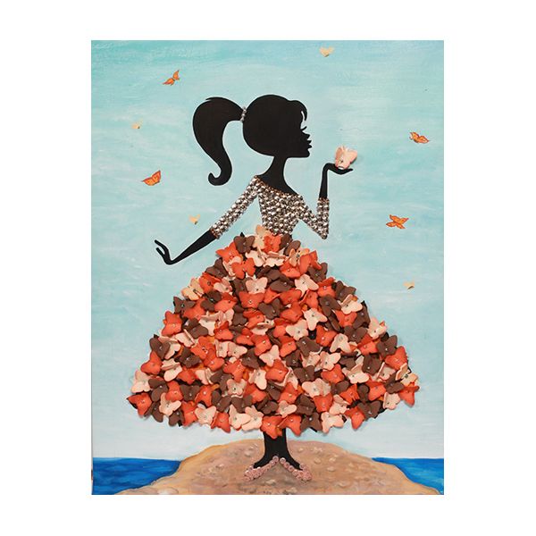 Мозаика из пайеток на холсте &#39;девочка с бабочками&#39;