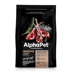 AlphaPet Superpremium корм для собак мелких пород с чувствительным пищеварением c ягненком и рисом (Adult)