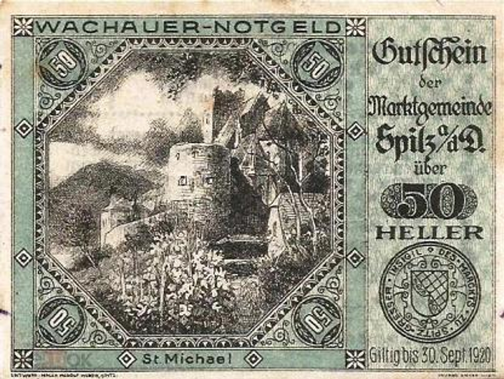 Австрия 50 геллеров 1920 Вахау aUNC