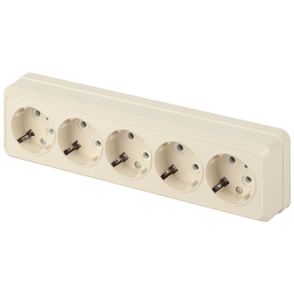 Розетка Intro Quadro 2-210-02 пятиместная с заземлением 5х2P+E 16А-250В IP20 ОУ слоновая кость