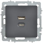 BRITE Розетка USB A+C 45Вт высокоскоростная зарядка РЮ11-2-БрГ графит IEK