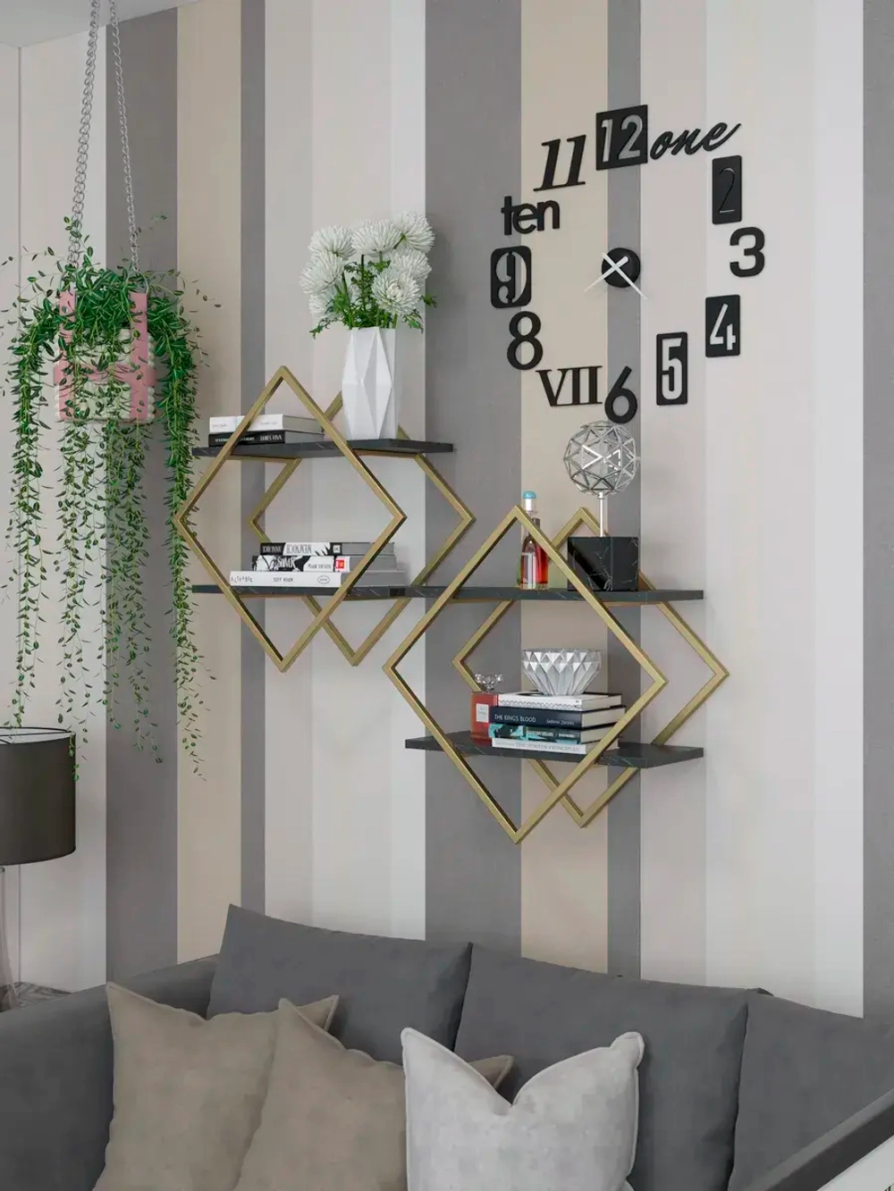 Набор полок ромб настенных злато-черных  - ЗЧ