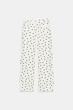 ZARA ДЖИНСЫ TRF WIDE LEG С НИЗКОЙ ПОСАДКОЙ И В ГОРОШЕК, БЕЛЫЙ/ЧЕРНЫЙ