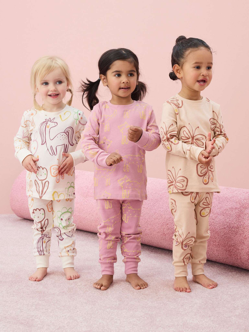 Пижама для девочки Next 192-108, 3 шт., Белый, Розовый, Кремовый