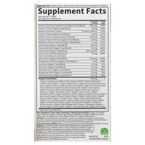 Garden of Life, Organics, мультивитамины из цельных продуктов для женщин, одна таблетка в день, 30 веганских таблеток