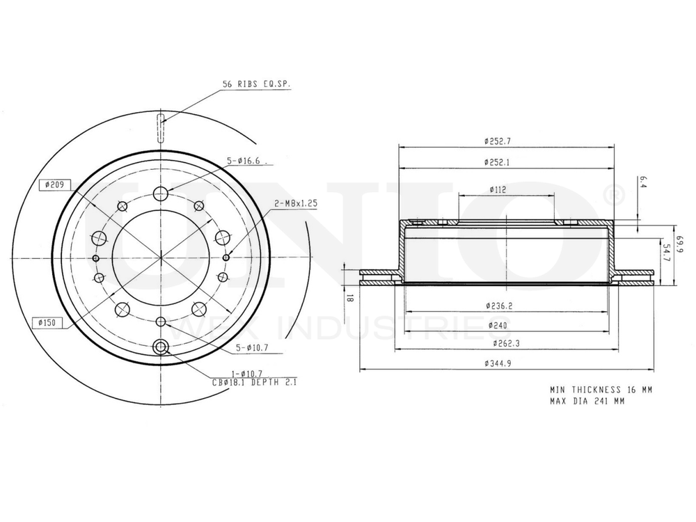 Диск тормозной задний UNIO BRD-20124