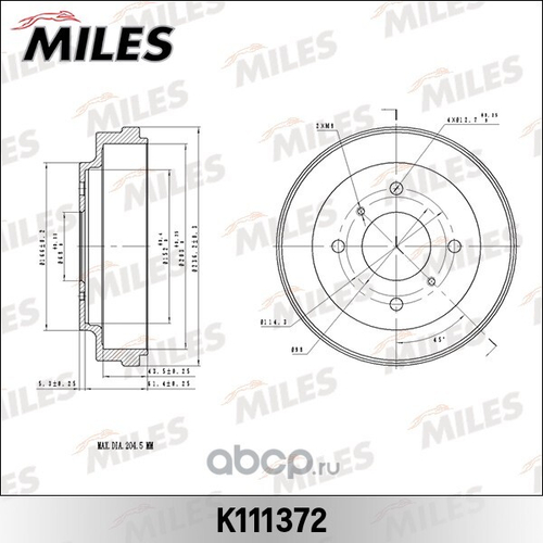Барабан тормозной Nissan Almera N16 2000 г. задн. 203 мм (Miles)