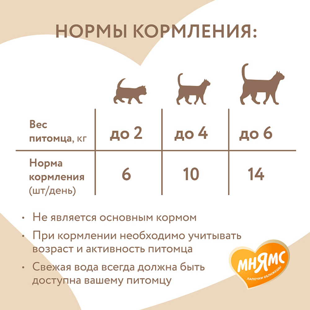 Лакомство "Выведение шерсти" хрустящие подушечки для кошек с цыпленком Мнямс 60 гр, 10 шт