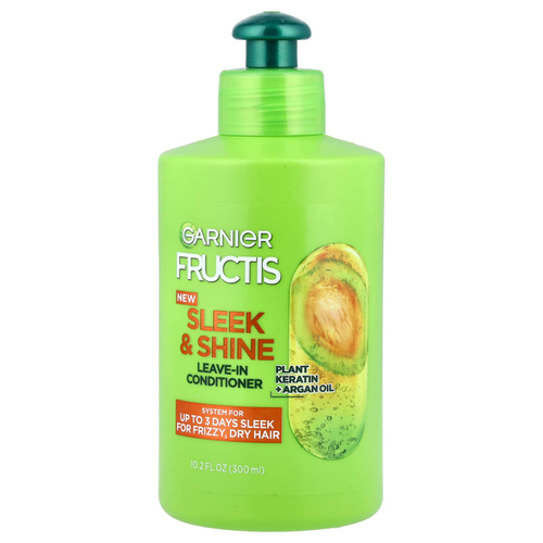 Garnier, Fructis, Sleek & Shine, несмываемый кондиционер для интенсивной разглаживания, вьющиеся, сухие, непослушные волосы, 300 мл (10,2 жидк. унц.)