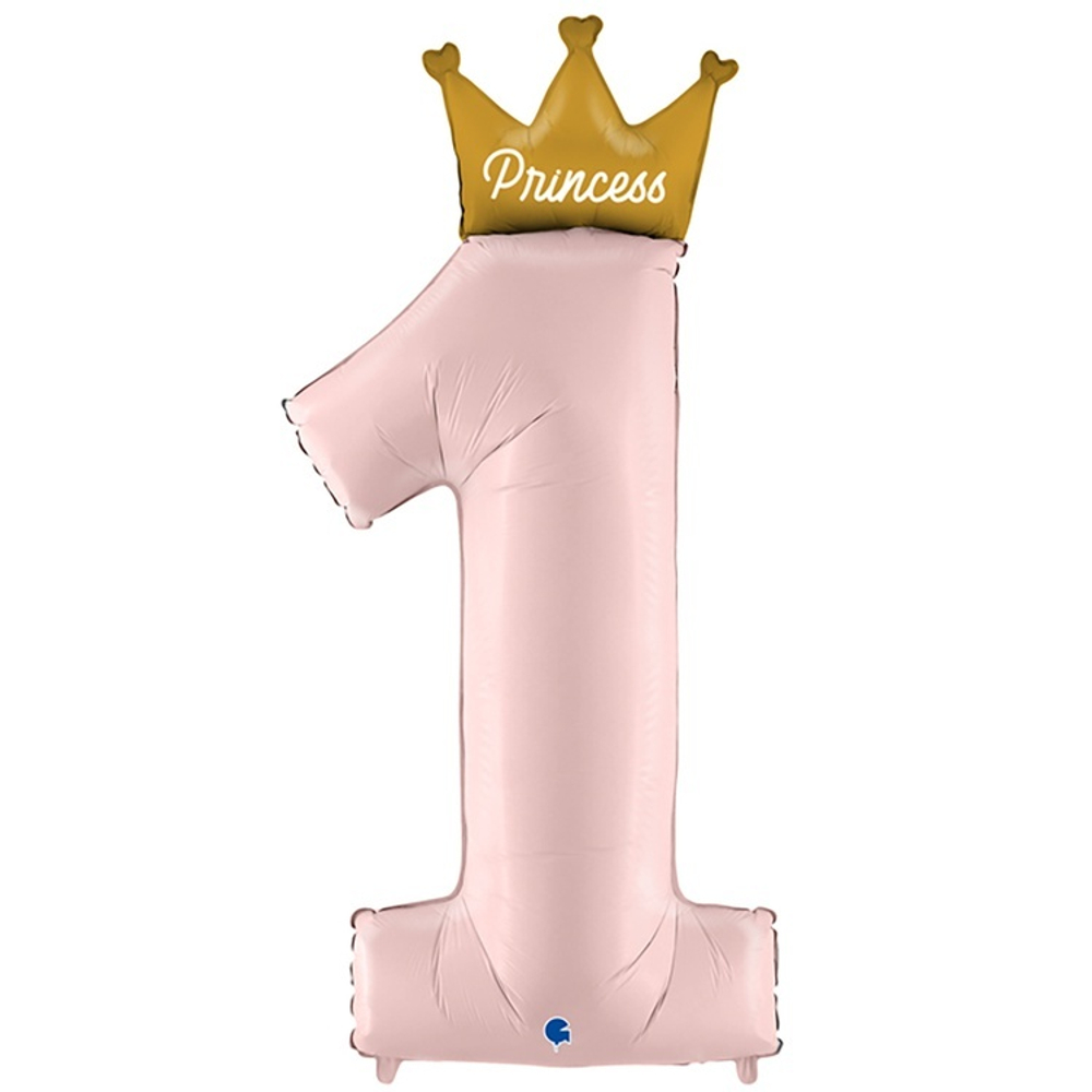 Шар ЦИФРА 1 PRINCESS с короной розов 46" 116 см