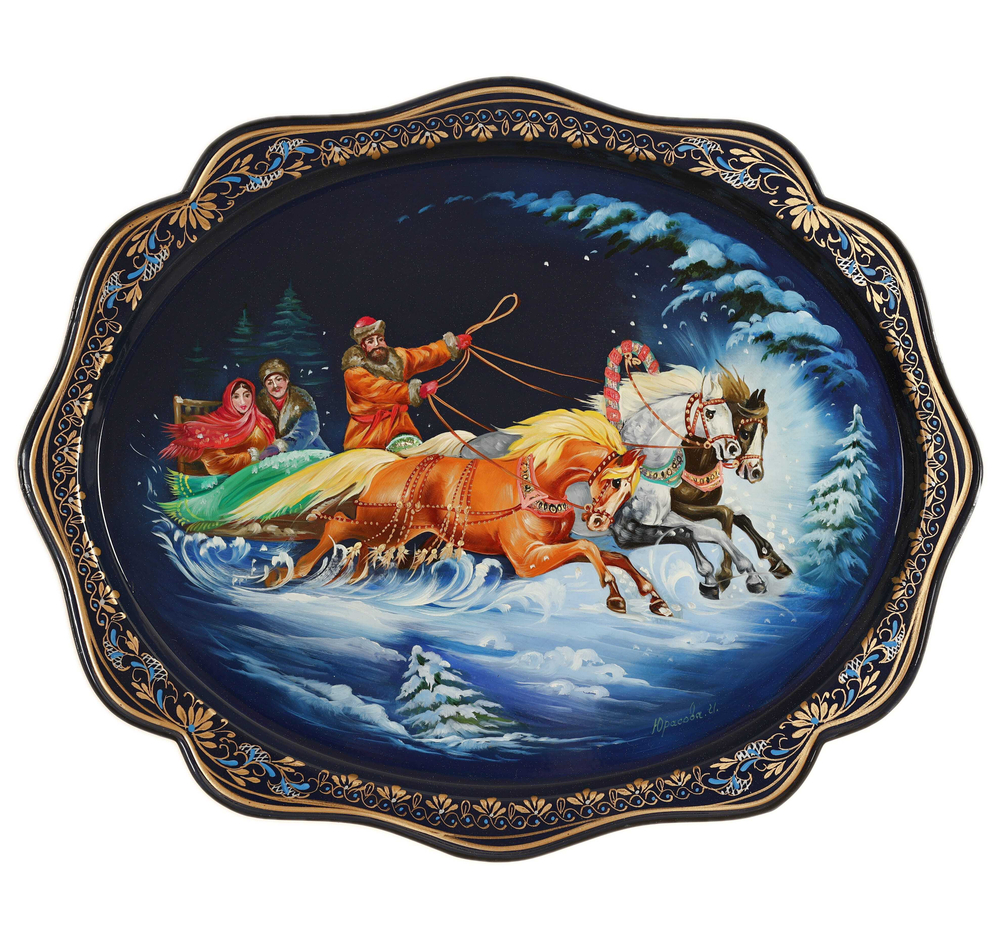 Уникальный жостовский поднос декоративный, размер 38х30см (83A), металлический