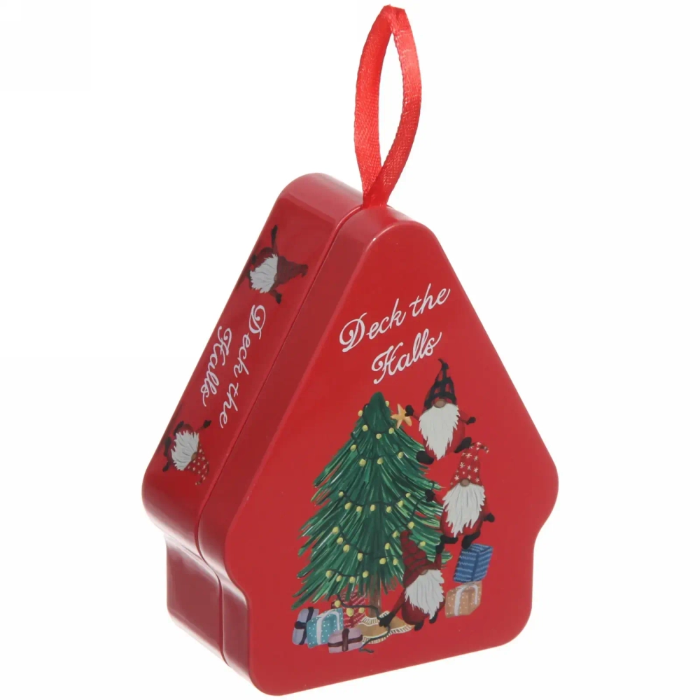 Банка жестяная «Домик» 10,5*8,5*4см ёлка с гномиками