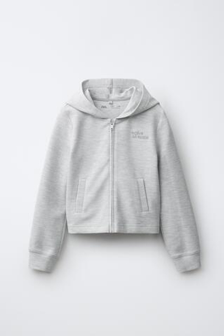 ZARA ХУДИ С КАПЮШОНОМ WAFFLE GYM, СЕРЫЙ МЕЛАНЖ
