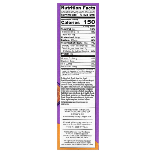 Annie's Homegrown, органическая смесь для снеков, со вкусом чеддера, 255 г (9 унций)
