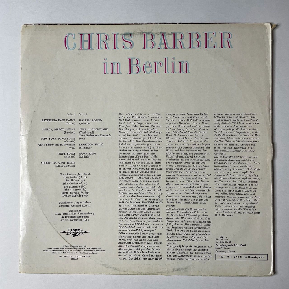 Винтажная виниловая пластинка LP Chris Barber In Berlin (ГДР 1970)