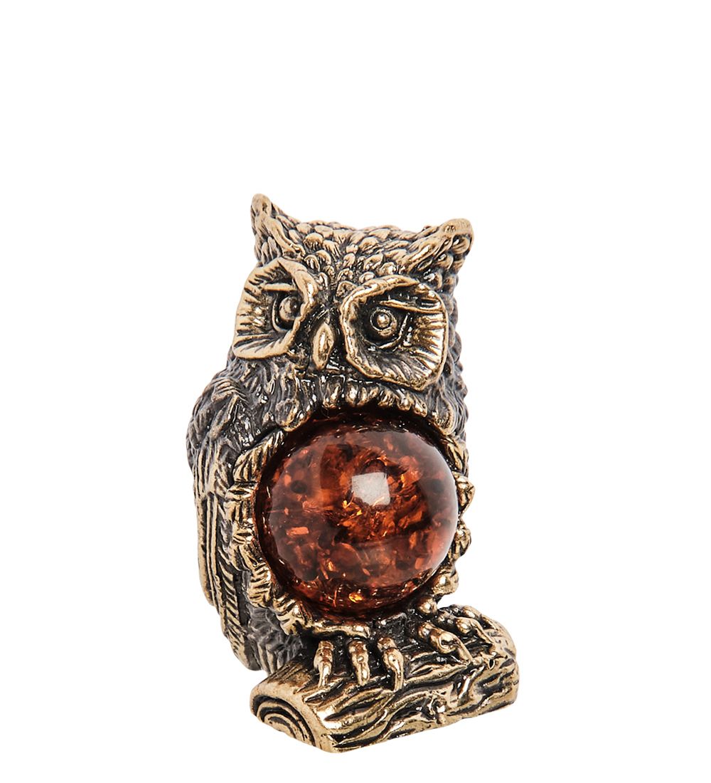 Народные промыслы AM-1866 Фигурка «Филин на пне» (латунь, янтарь)