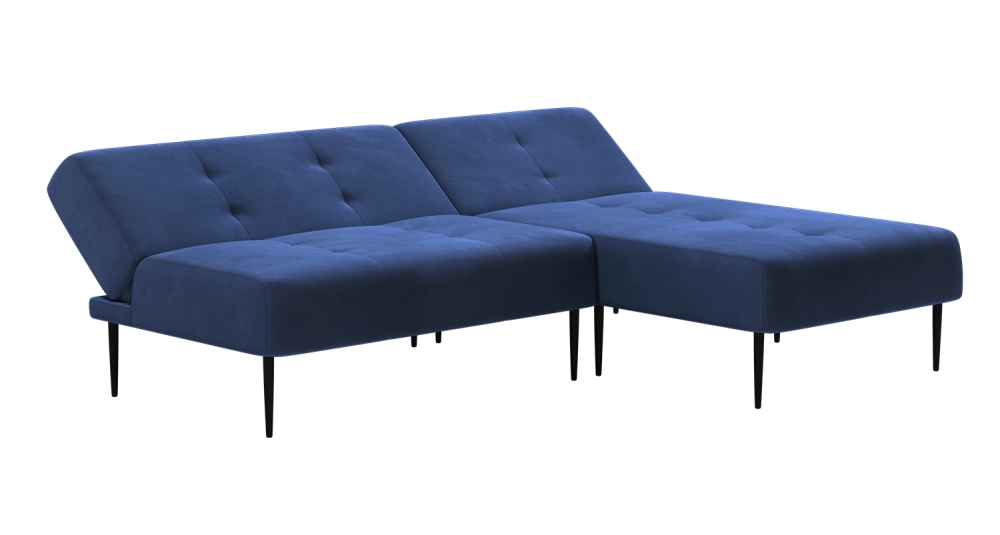 Monaco диван-кровать с шезлонгом, без подлокотников, бархат синий 29