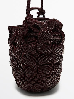 Massimo Dutti Сумка-клатч из кожи наппа в технике макраме, бургунди