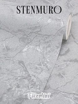 Обои виниловые на флизелине, фактурная штукатурка, темно-серые с серебристыми прожилками, каменная стена, антивандальные метровые, для прихожей Stenmuro (Flizelini, 1900-22)