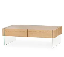 Журнальный стол с ящиками Somerset 127x60 см, шпон дуба, стеклянные ножки