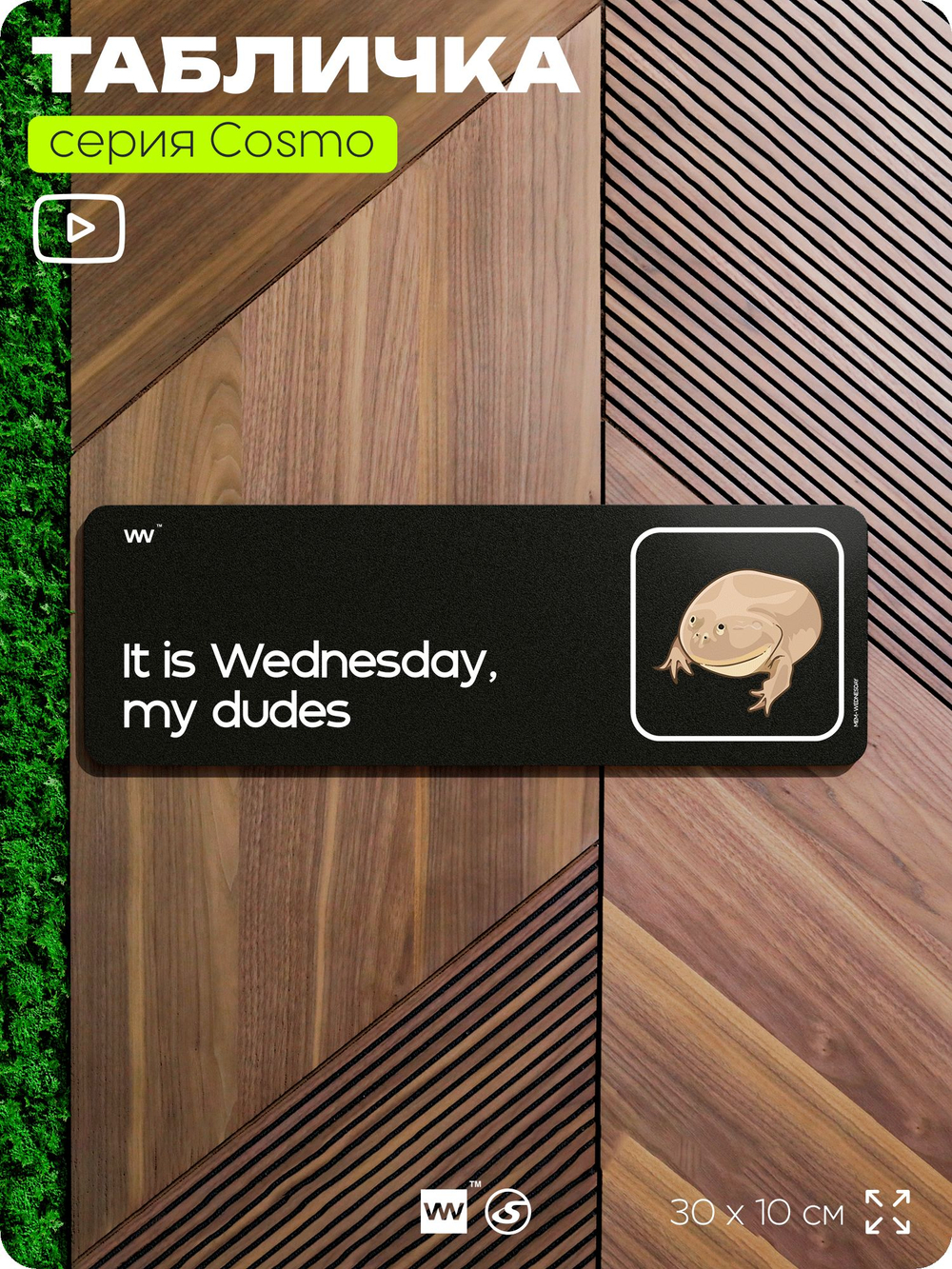 Табличка мем It is Wednesday, my dudes, шуточная прикольная табличка на дверь и стену, нишевая, декор для офиса и дома, серия COSMO DECOR, 30х10 см, Айдентика Технолоджи