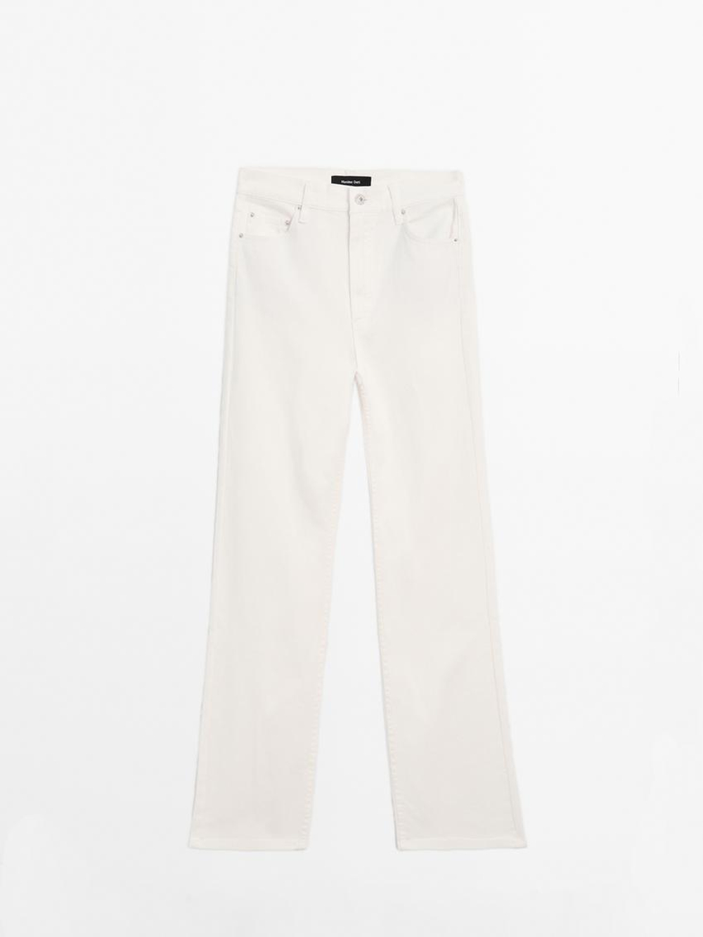 Massimo Dutti Джинсовые брюки прямого кроя с карманами, кремовый