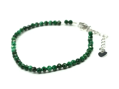 Браслет из малахита шарик граненый 3мм, 18см