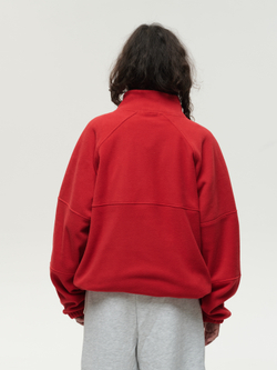 Drawstring Half-Zipped Sweatshirt Red High