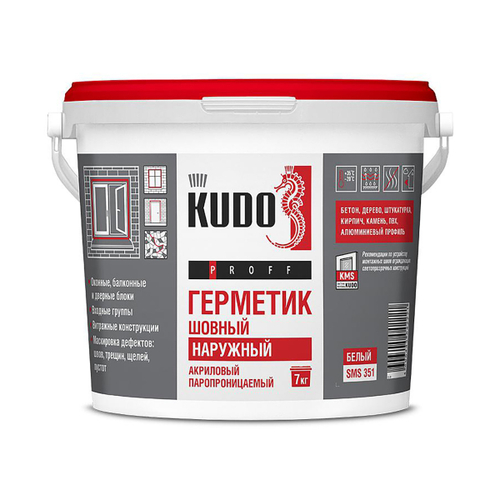 Акриловый шовный герметик для наружных работ Kudo Proff SMS-351, 7 кг, белый
