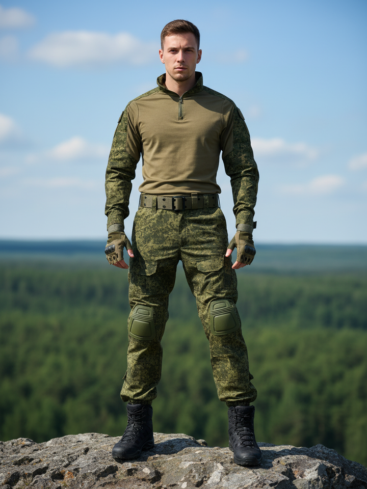 Костюм тактический с наколенниками и налокотниками (зеленная цифра) (А)