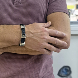 Кожаный браслет с серебряными вставками Лики ГП магнит 12х5ч