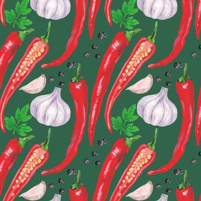 Красный острый перец чили, чеснок, специи