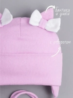 Шапка с ушками для девочки трикотажная на завязках