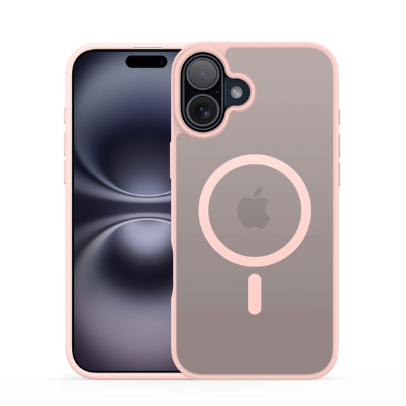 Прозрачный матовый чехол с рамками розового цвета (Light Pink) и с поддержкой MagSafe от Dux Ducis для iPhone 16 Plus, серия Yind Series Case