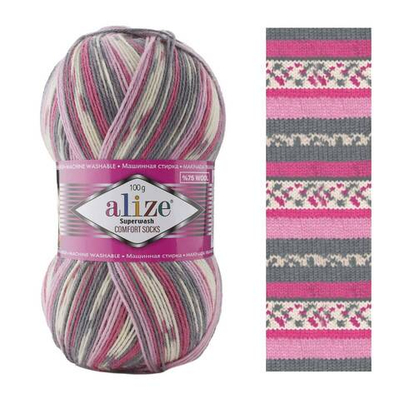 ALIZE "SUPERWASH COMFORT", 75% шерсть, 25% п/а, 100 гр, 420 м, розовый/серый