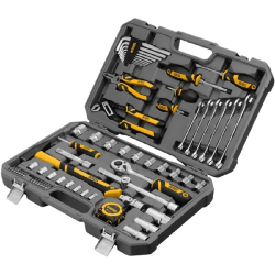 Набор инструментов, 1/2", 1/4", CrV, S2, пластиковый кейс, 64 предмета// Denzel [15801]