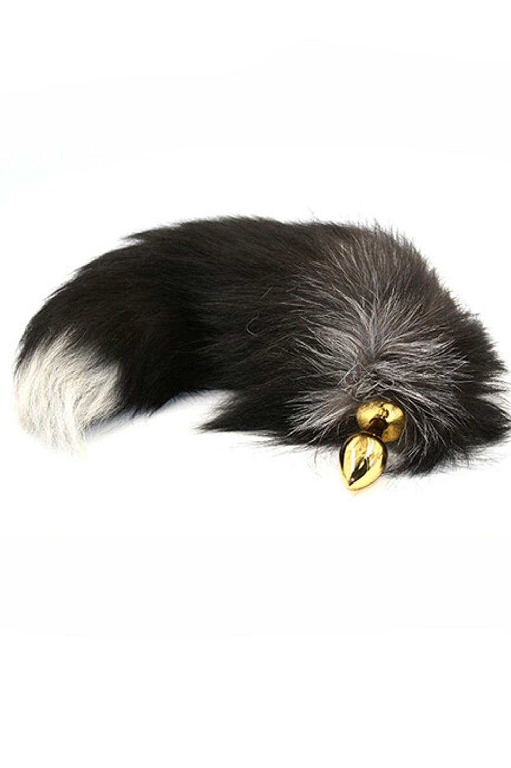 Металлическая анальная пробка с хвостом из натурально меха (Цвет: золотой)