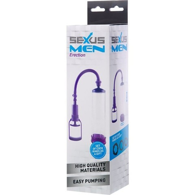 Поршневая вакуумная помпа Sexus Men Erection (22 см, прозрачный с фиолетовым) (Цвет: прозрачно с фиолетовым)